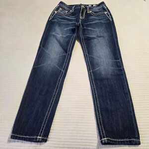 Girl's Miss Me Dark Blue Boyfriend Ankle Jeans Size 12 with White Stitching